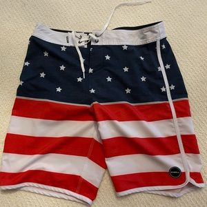 O’Neill Hyoetfreak Apollo USA flag Board Shorts size 31